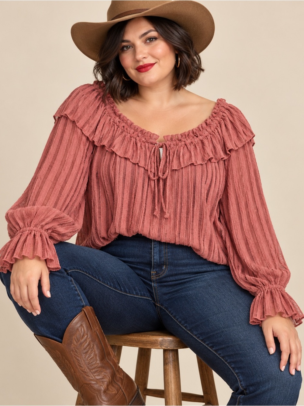 Anthropologie XL Dusty Rose Ruffle Off Shoulder Sheer Boho Blouse